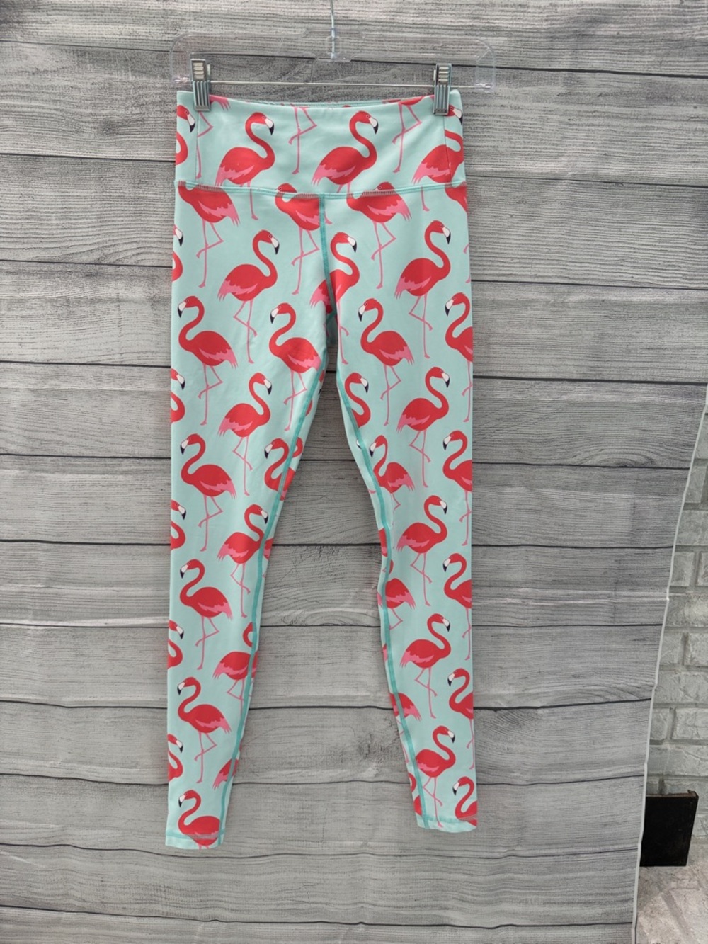 Flamingo Print High-Rise Leggings - Pink on Mint